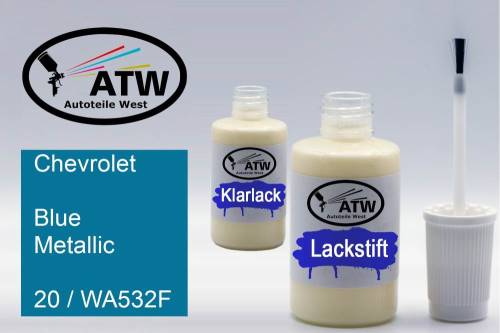 Chevrolet, Blue Metallic, 20 / WA532F: 20ml Lackstift + 20ml Klarlack - Set, von ATW Autoteile West.